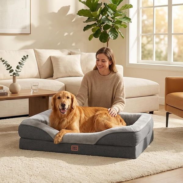 EHEYCIGA Orthopedic XL Dog Bed for Large Sized Dog, 42X30 Inch Extra Large Memory Foam Dog Couch Bed with Sides, Waterproof Liner & Washable Removable Cover, Bolster Pet Sofa, Grey9
