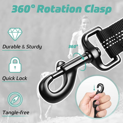 Rabbitgoo Tactical Dog Leash, Heavy Duty Training Bungee Lead | Military Leash with 2 Padded Control Handles for Medium Large Dogs, No Pull for Shock Absorption, Reflective, Black, 5.2FT3