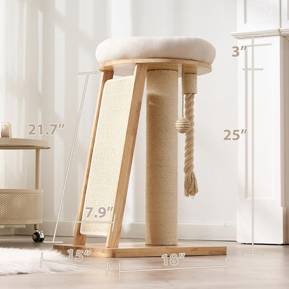 Modern Cat Tree Small Tower with Scratching Post for Indoor, 28 Inch Solid Wood Multifunctional Corner Cat Tree Tower with Bed, Dangling Ball,Interactive Rope, Scratching Board6