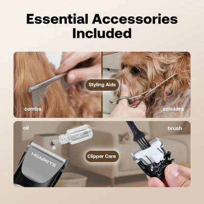 HEAPETS Dog Hair Clippers for Grooming Kit and Dog Paw Trimmer Nail Grinder for Grooming, Low Noise Rechargeable Cordless, Shaver Grooming Supplies for Pet Cats Dogs (Black, White)8