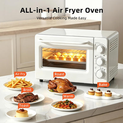 Air Fryer Toaster Oven Combo, Retro Convection Oven Countertop,19Qt Small Toaster Oven, 4-Slices or 9" Pizza,Bake,Toast,Broil, Air Fry, Rapid Heating Mini Conventional Oven, Non-Stick, White2