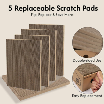 Primepets Cardboard Cat Scratcher Box XL, 5 Pack Pads, Indoor Cats Bed | 17X13X5 Size, Reversible Pads, Smart Hole Design, Catnip Included, Low Mess, Furniture Protection, Multi-Cat Friendly4