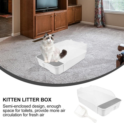Detachable Semi-Enclosed Cat Litter Box Splash-Resistant Small White Cat Toilet Pan for Indoor Kitten Training and Litter Housebreaking3