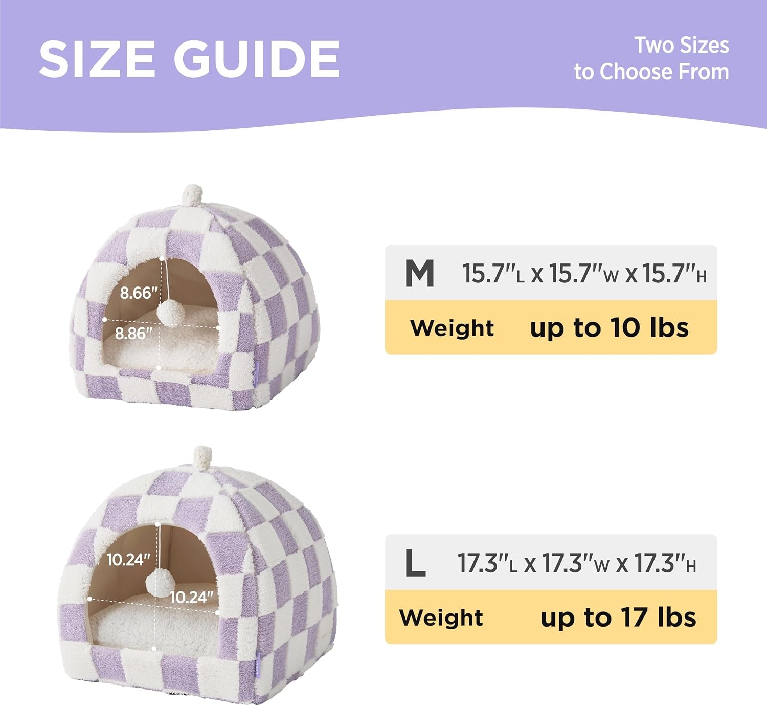 lesure-2in1-cute-cat-house-for-kitten-with-washable-cushioned-pillow-16in-cat-beds-for-indoor-cats-small-pet-cave-tent-cozy-enclosed-foldable-hideaway-fluffy-ball-anti-slip-bottom-hand-strap-purple