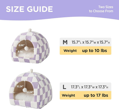 Lesure 2In1 Cute Cat House for Kitten with Washable Cushioned Pillow,16In | Cat Beds for Indoor Cats,Small Pet Cave Tent,Cozy Enclosed Foldable Hideaway,Fluffy Ball,Anti Slip Bottom,Hand Strap,Purple4