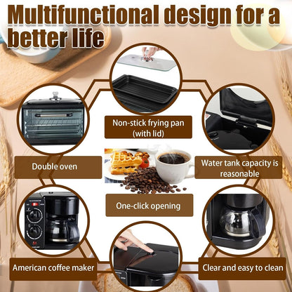 Breakfast Center 4-In-1 with Coffee Maker, Non-Stick Skillet, 7L Toaster Oven and Dual Heating Elements, Compact Kitchen Appliance for Apartments and Dorm Living5