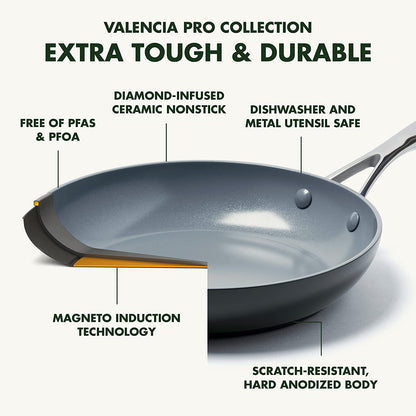 Valencia Pro 4.5QT Ceramic Nonstick Sauté Pan, Hard Anodized | Pfas-Free Nonstick, Induction Ready, Compatible with All Stovetops, Hard Anodized, Gray, Dishwasher Safe, Oven Safe to 600F4