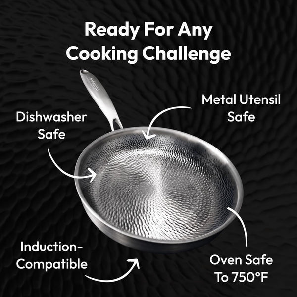 Titanium Pans for Cooking 12 Inch, No Coating Nonstick, with Lid | Pure Uncoated Titanium Frying Pan, Surface Sears to 750F, PFOA/PFAS/PTFE Free Skillets, Works on Induction and All Cooktops.5