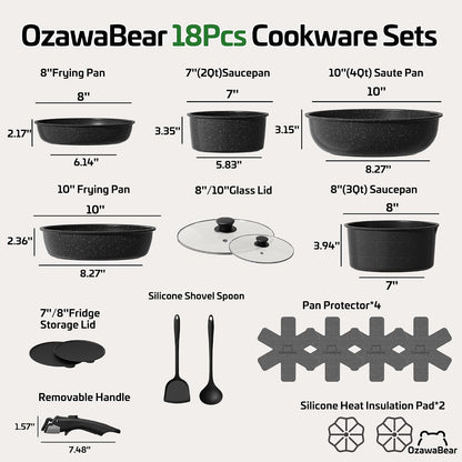 18 Pcs Pots and Pans Set Non Stick, Ceramic Cookware Set Non Toxic with Detachable Handles, Healthy Induction Cookware Oven Safe RV Kitchen Set, PFAS PFOA & PTFE Free, Black2
