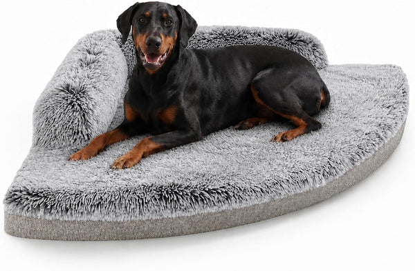 Corner Dog Bed Large, 39" Calming Fluffy Orthopedic Pet Beds, Grey | Space Saving Plush Corner Nest,Egg-Crate Foam, Washable Cover, Waterproof Liner, Non-Slip Bottom and Bolsters for Large Dogs13