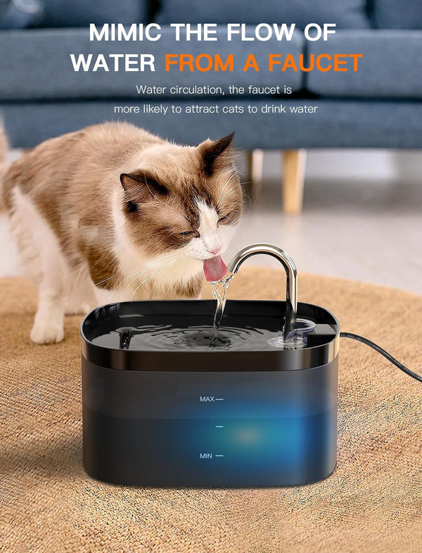 Cat Water Fountain, 84OZ/2.5L Cat Fountain, Super Silent Pet Water Fountain, Activated Carbon Filter, Translucent Pet Water Dispenser Suitable for Multiple Pets Family (Black)3