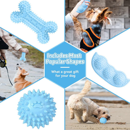 Petcare 6 Pack Puppy Chew Toys - Blue, Soft Rubber Rope & Bone Ball Teething Toys for Small Dogs & Puppies, Including Yorkie3