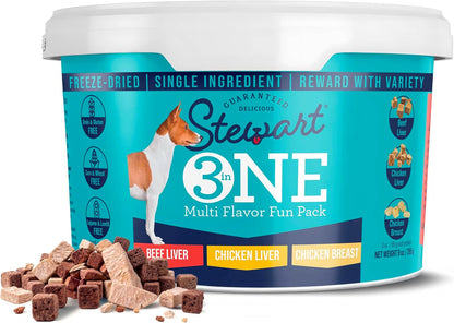 Stewart Freeze Dried Dog Treats, Three Flavor Variety Pack, 9 Oz Tub | Premium Quality Raw Protein, Single Ingredient, High Protein Training Treats & Food Topper, No Refrigeration, Cat Friendly1