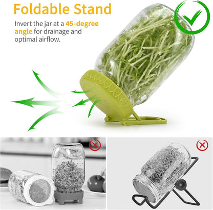 Sprouting Lid Kit for Wide Mouth Mason Jars, 2-Pack (3.38"/86Mm) | Bpa-Free; One-Piece Sprouting Lids with Built-In Stand, Seed Germination Jar Sprouter Lid, Fits Wide Mouth Jars6