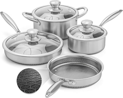 ® Hybrid Nonstick Stainless Steel Pots and Pans Set, Induction Cookware Set with Tempered Glass Lids, Non-Stick Pot and Pan Set Suitable for All Cooktops, Non-Toxic, Dishwasher & Oven Safe1