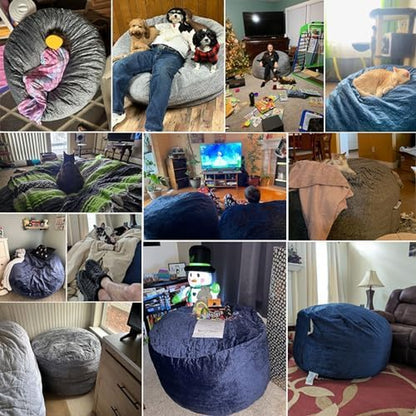 3 Ft Bean Bag Chair,Bean Bag Chairs for Living Room,3 Foot,Dark Grey | Bean Bag Chairs for Adults,Memory Foam Filling,Beanbag with Filler Included,Soft Velvet Cover,Pocket & Pull-Handle8