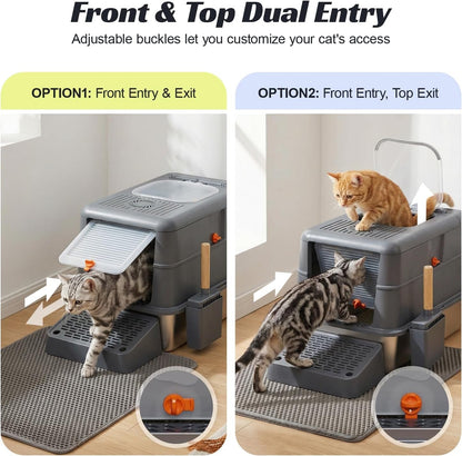 Stainless Steel Litter Box, Extra Large Enclosed Cat Litter Box with Dual Entry, Odor Control Lid & Tool-Free Assembly, Premium Metal Litter Box for Cats, Multi-Cat & Dog-Proof Homes, Grey2