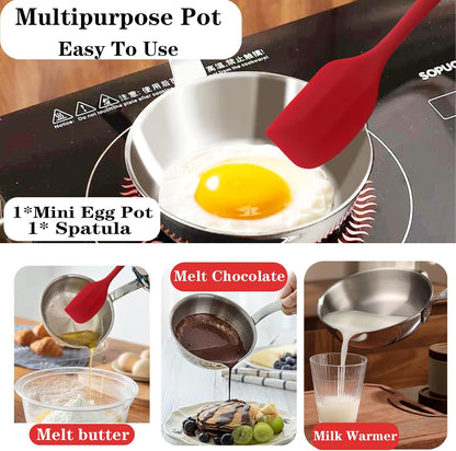 5.1 Inch Mini Egg Pan Stainless Steel Sauce Pan Omelet Pan with Pour Spout | 1/2 Quart Frying Pan, SUS304 Stainless Steel Mini Skillet for Egg Frying Pan, Butter Warmer, with 11" Scraper, Red7