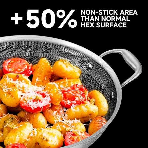Hybird Nonstick Wok Pan with Lid | 13-Inch | Rivented Handle | Non Toxic | Tri-Ply Stainless Steel | Ceramic Coating | Stir Fry Pan | Induction Compatible | Dishwasher & Oven Safe4