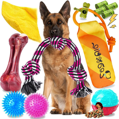 Zeaxuie 12 Pack Heavy Duty Various Dog Chew Toys Pack for Aggressive Chewers - Includes Large Rope Toy, Squeaky Toys & Indestructible Chew Bone for Medium, Large & X-Large Breeds Dogs1