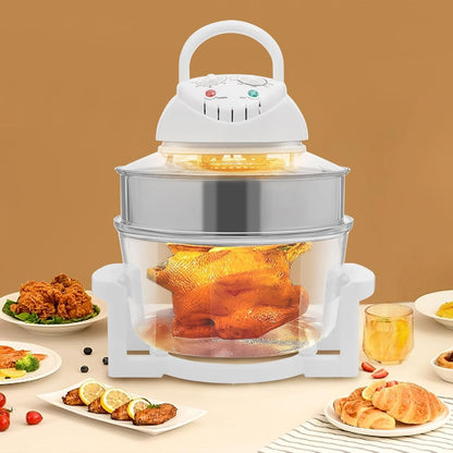 17L/17.96Qt Turbo Electric Glass Air Fryer W/ 2 Grill, Electric Turbo Convection Oven Roaste, 360° Viewable Airy Fryer with Expansion Ring, Multifunction Oilless Halogen Oven9