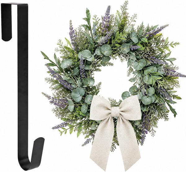 15" Wreath Hanger for Front Door, over the Door Wreath Hook | No Drilling or Screws. Protects Doors, Closes Normally, Holds 22 Lbs for Holiday & Seasonal Décor. Black, 1 Pack1