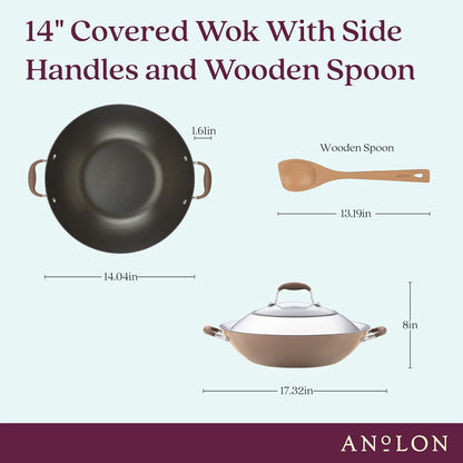 Advanced Home Hard Anodized Nonstick Wok/Stir Fry with Lid and Cooking Tool, 14 Inch, Bronze2