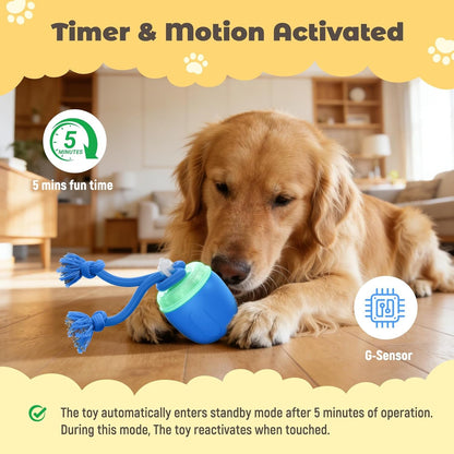 Interactive Dog Toys, Automatic Moving and Rolling Dogs Toy with Rope for Medium/Large Dogs, Interactive Dog Ball to Keep Them Busy(Blue)4