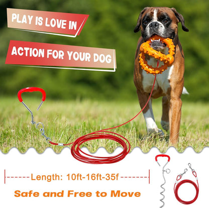 Supet Dog Tie Out Cable and Stake 32/16/10 Ft Outdoor, Yard and Camping, for Medium to Large Dogs up to 125 Lbs, 16" Stake, 32/16/10 Ft Cable with Durable Spring and Metal Hooks for Outdoor2