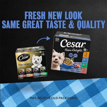 Cesar Home Delights Wet Dog Food, Dinner and Stew Variety, 3.5 Oz, 24 Count | Real Meat #1 Ingredient, No Fillers, No Added Sugar, No Artificial Flavors, Complete & Balanced, Easy Peel Trays2