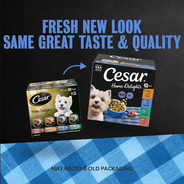 Cesar Home Delights Wet Dog Food, Dinner and Stew Variety, 3.5 Oz, 24 Count | Real Meat #1 Ingredient, No Fillers, No Added Sugar, No Artificial Flavors, Complete & Balanced, Easy Peel Trays2