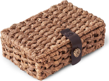 Decorative Box with Lid, Wicker Storage Basket, Water Hyacinth Woven Decorative Box for Shelf, Coffee Table, Console Table, Home Decor (Small)1