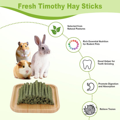 100PCS Timothy Hay Sticks for Rabbits Guinea Pigs Chinchillas Chew Treats, Natural Timothy Grass Molar Teeth Stick Bunny Chew Toys for Rabbits Chinchillas Guinea Pigs Hamsters Rodents2