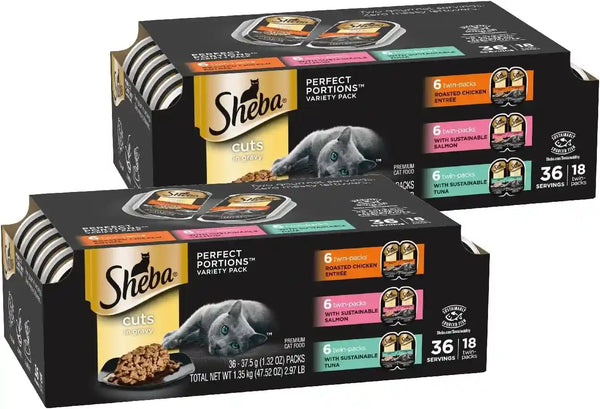 Sheba Perfect Portions Cuts Wet Cat Food, Multipack, 2.6 Oz, 24 Ct | Grain-Free, Chicken, Salmon & Turkey Flavors, Protein-Rich, No Corn or Soy, Essential Vitamins & Minerals, Twin-Pack Trays17