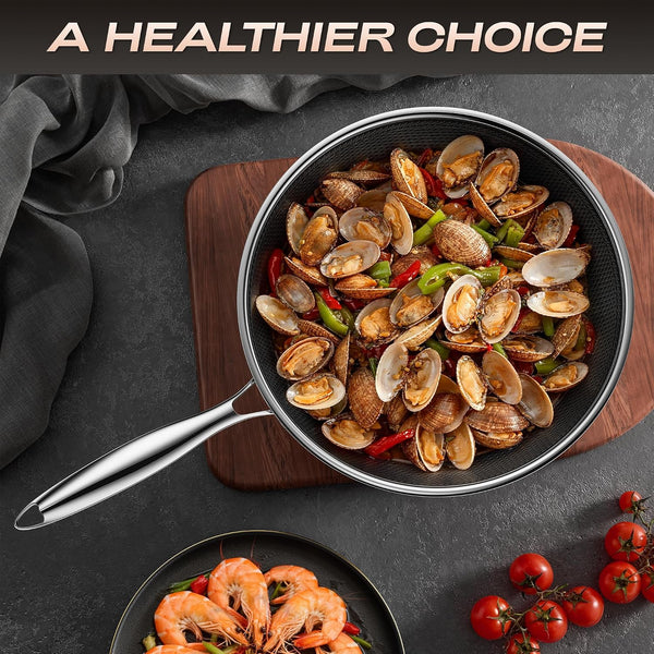 Wok,Hybrid 12-Inch Wok with Lid,Nonstick Stainless Steel Woks & Stir-Fry Pans,Dishwasher-Friendly,Pfas PFOA PTFE Free, Oven-Safe up to 600°F,Compatible with All Cooktops4