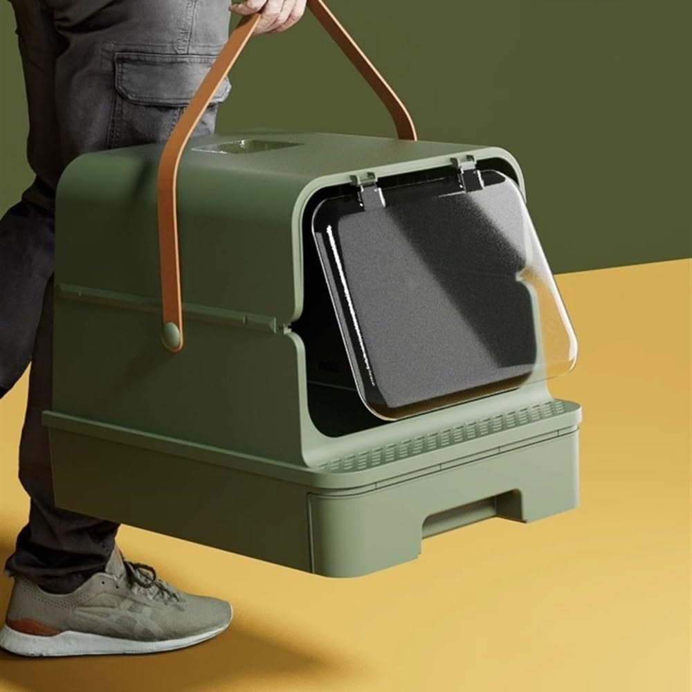 pet-supplies-enclosed-cat-litter-box-with-door-drawer-anti-splash-lid-scoop-includedgray