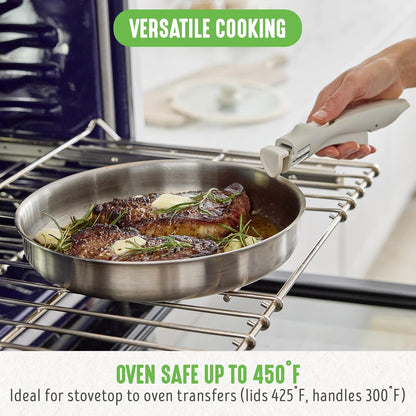 10 Piece Stainless Steel Pots and Pans, Detachable & Stackable Kitchen Set, Tri Ply Clad PFAS Free Cookware, Space Saving with Removable Handle, Induction & Oven Safe, RV Cookware, Glass Lid7
