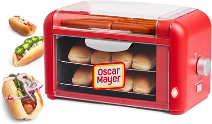 Oscar Mayer Extra Large 8 Hot Dog Roller & Bun Toaster Oven- Stainless Steel Grill Rollers for Cooking Veggie Sausages & Brats- Multi-Use Warming Oven with Adjustable Timer for Parties - Red1