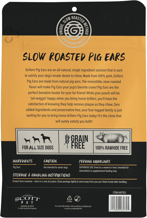 Grillerz Real Pig Ears, Rawhide-Free, 12 Count | Single-Ingredient, All-Natural Pig Ears - a High-Protein, Easily Digestible Chew Dogs Love7