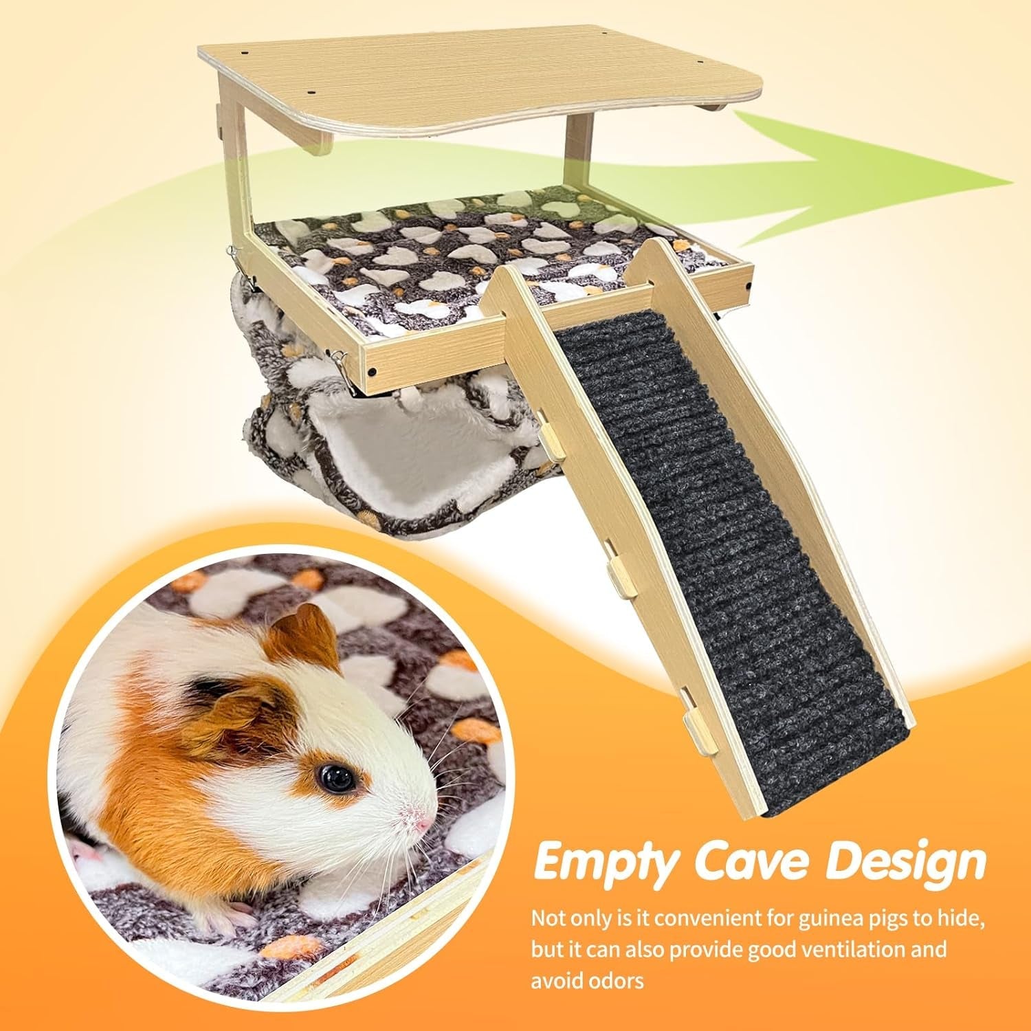 guinea-pig-hideout-natural-wood-removable-guinea-pig-bed-small-animal-habitat-with-hanging-hammock-staircase-cushion-suitable-for-small-animals-to-hide-rest-play