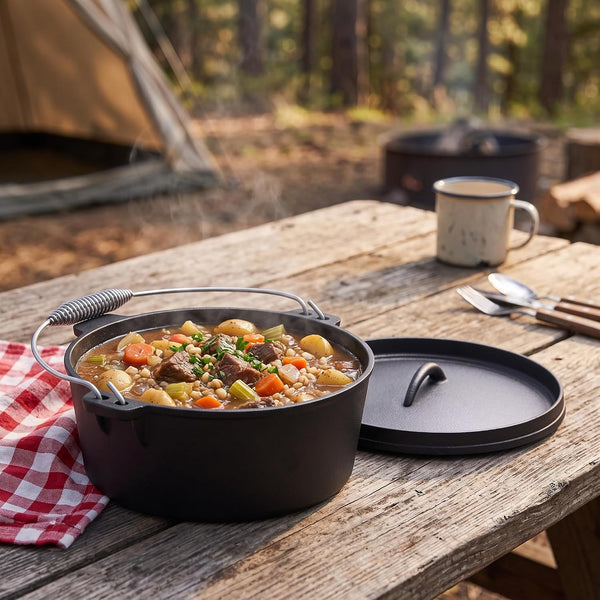 4.5Qt Camping Dutch Oven with Lid，Cast Iron Dutch Oven，Lifter Handle，Camping Tripod，Cast Iron Camping Cookware, Camping Oven - Campfire Cooking Equipment，With Free Scrubber Brush Stainless Steel Material5