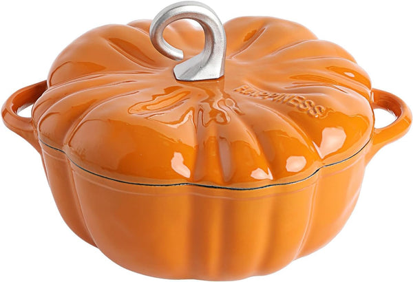 Pumpkin Dutch Oven Pot with Lid, Non-Stick Enamel Cast Iron Dutch Oven, 3.5QT Pumpkin Cocotte with Cast Iron Knob, Serves 3-5 (Orange)7
