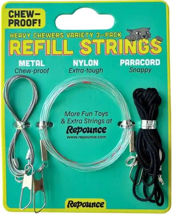 Cat Toy String Replacement 3-Pack - Chew Proof Metal Wire, Cat Wand String Replacement Variety Pack, Official Cat Toy Refill Strings for Forever Stick Cat Toy Wand, Transparent Fishing Line Nylon Cord1