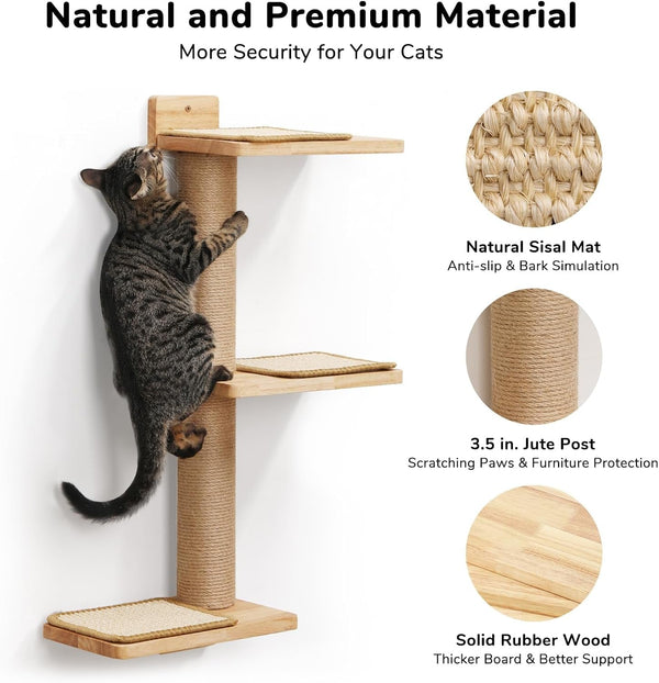 FUKUMARU Cat Wall Shelves, 3 in 1 Transformable Cats Scratching Post | Solid Rubber Wood, DIY Kitten Walls Jungle and Perch Platform Supplies, Suit for Climb, Play, Nap, Scratch3