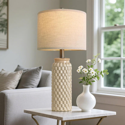 24" Modern Ceramic Bedside Lamp Set of 2 for Bedroom Decor Farmhouse Table Lamp for Living Room Office Dorm Cream3