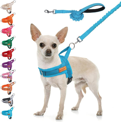 BEAUTYZOO Dog Harness No Pull, Quick Fit Dog Harness and Leash Set, Escape Proof Vest Harness with Soft Handle, Reflective Breathable Mesh Padding Harness for Medium Size Dog Training Walking, Beige M40