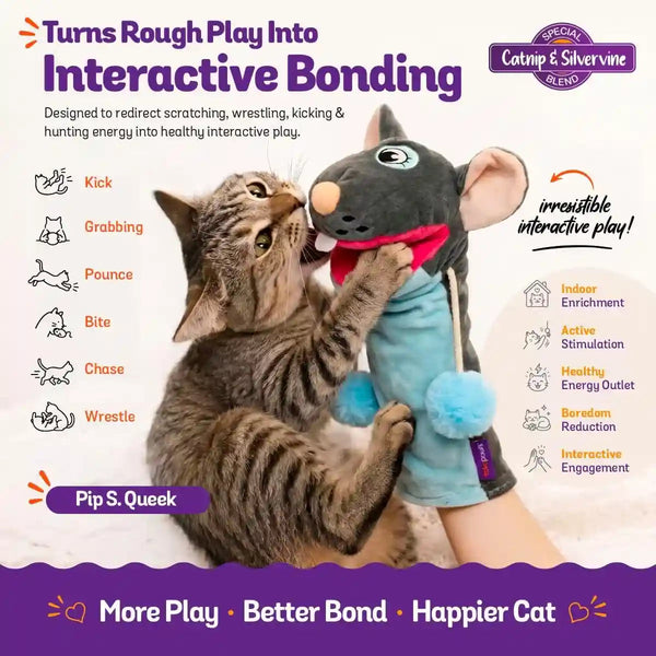 Pounce & Purr Meow Mitt Wearable Cat Wrestling Glove Puppet - Mouse | Catnip & Silvervine Plush Hand Puppet, Crinkle Sounds & Wiggling Arms - Dual-Layer Interactive Toy, Indoor Cats & Kitten4