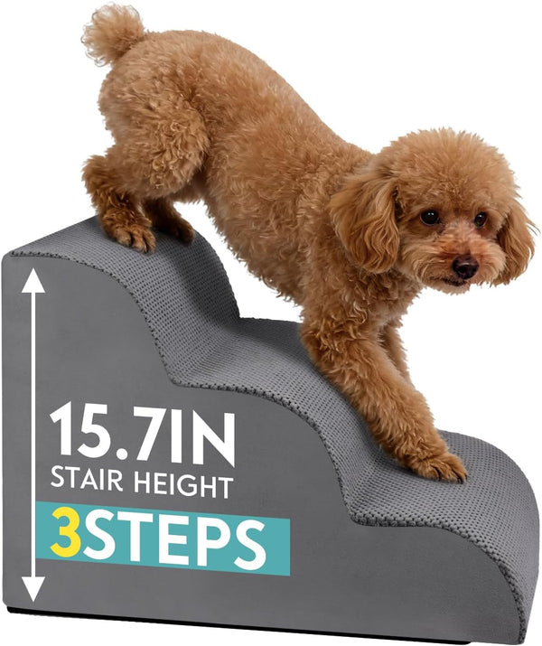 Dog Stairs for Small Dogs, 19.7" H Pet Stairs 4-Steps Ramp for Puppy, Older Cat, Stairs with Whole 30D High Density Foam, Corduroy Fabric, Non-Slip Bottom Dog Steps for Bed and Couch (Grey, 4-Step)11