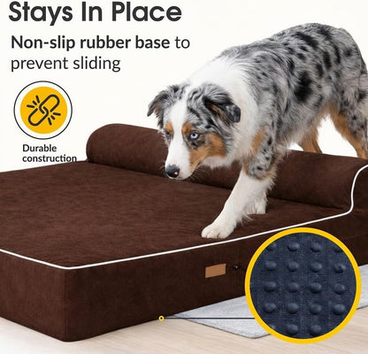 5.5 Inch Thick High Grade Orthopedic Memory Foam Dog Bed with Pillow and Easy to Wash Removable Cover with Anti-Slip Bottom. Free Waterproof Liner Included - for Medium and Large Breed Dogs - Brown7