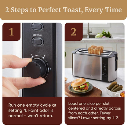 ECT-3100 4-Slice Long Slot Toaster, Stainless Steel | Extra-Wide Slots Fit Bagels, Sourdough & Texas Toast, 6 Browning Settings, Reheat, Defrost & Cancel, Built-In Warming Rack8